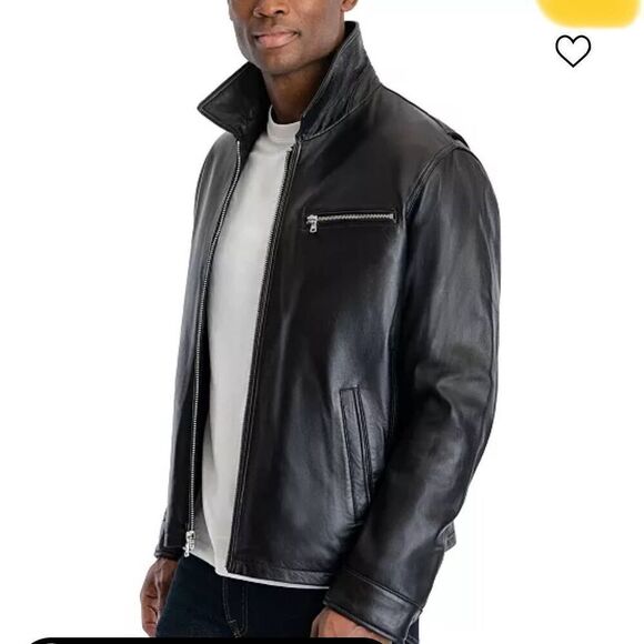 MK michael kors james dean black leather moto jacket xl mens - Picture 6 of 12